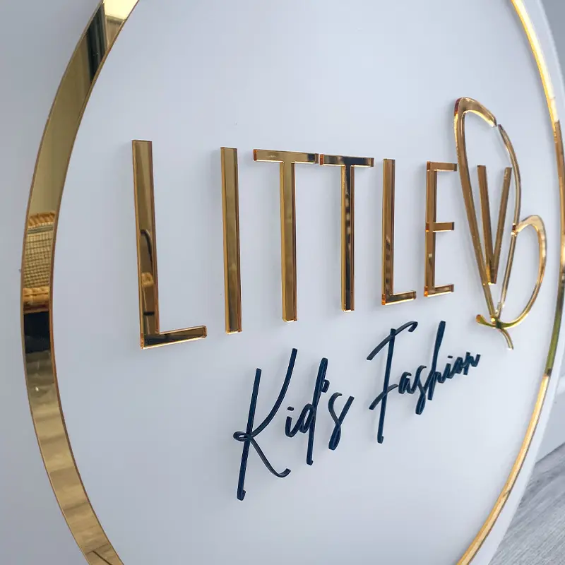 Letrero acrílico redondo 3D personalizado con nombre comercial